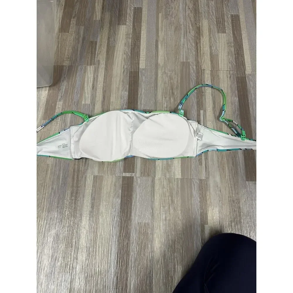 Aerie Bikini Top Womens Med Green Abstract Bandeau Padded